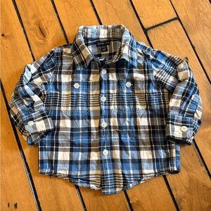 GAP Blue Plaid Button-Up Shirt - 12-18 months